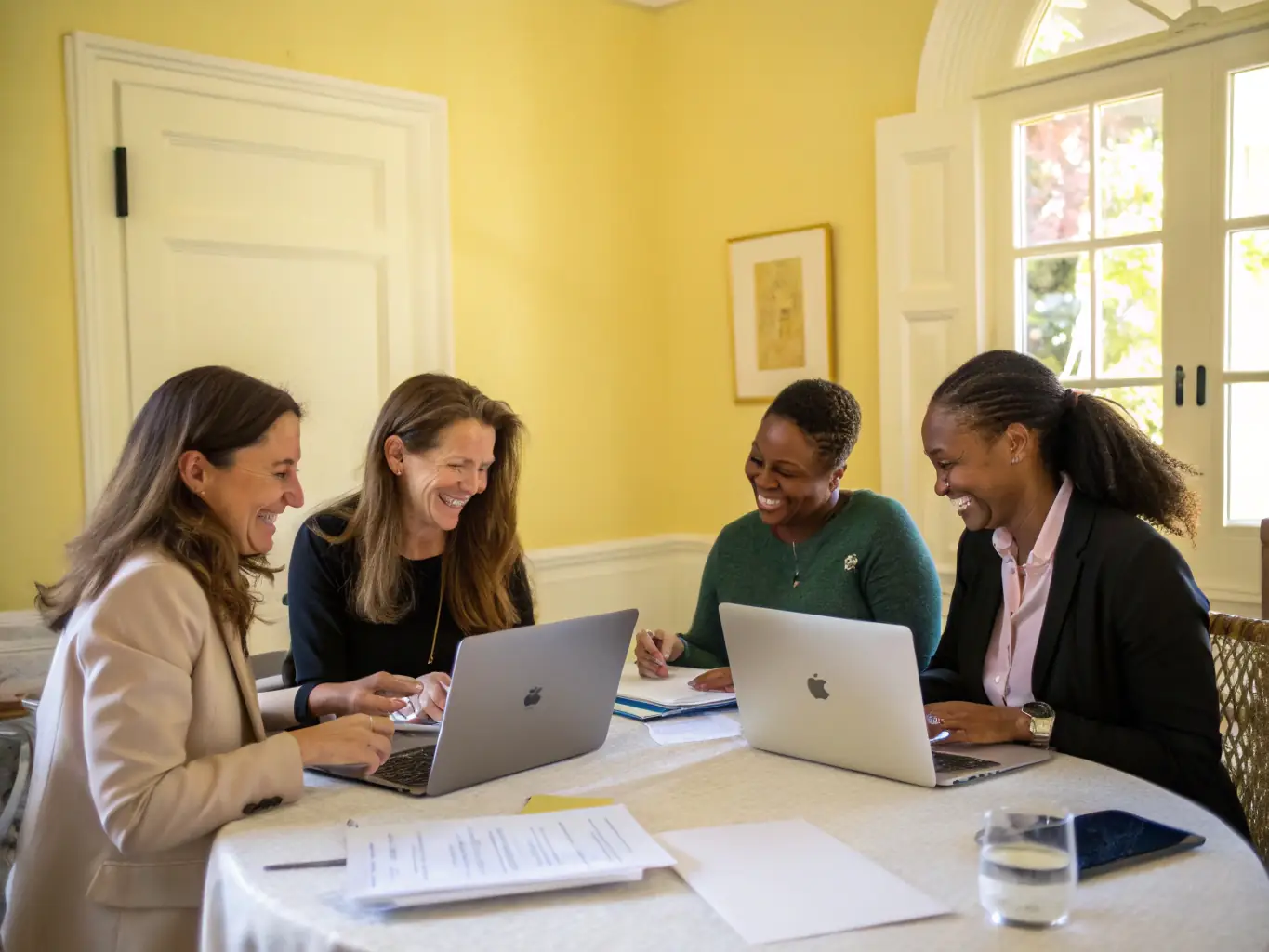 A photograph of a diverse group of women participating in a leadership workshop, symbolizing the collaborative and supportive environment fostered by oceanstorm.fun.